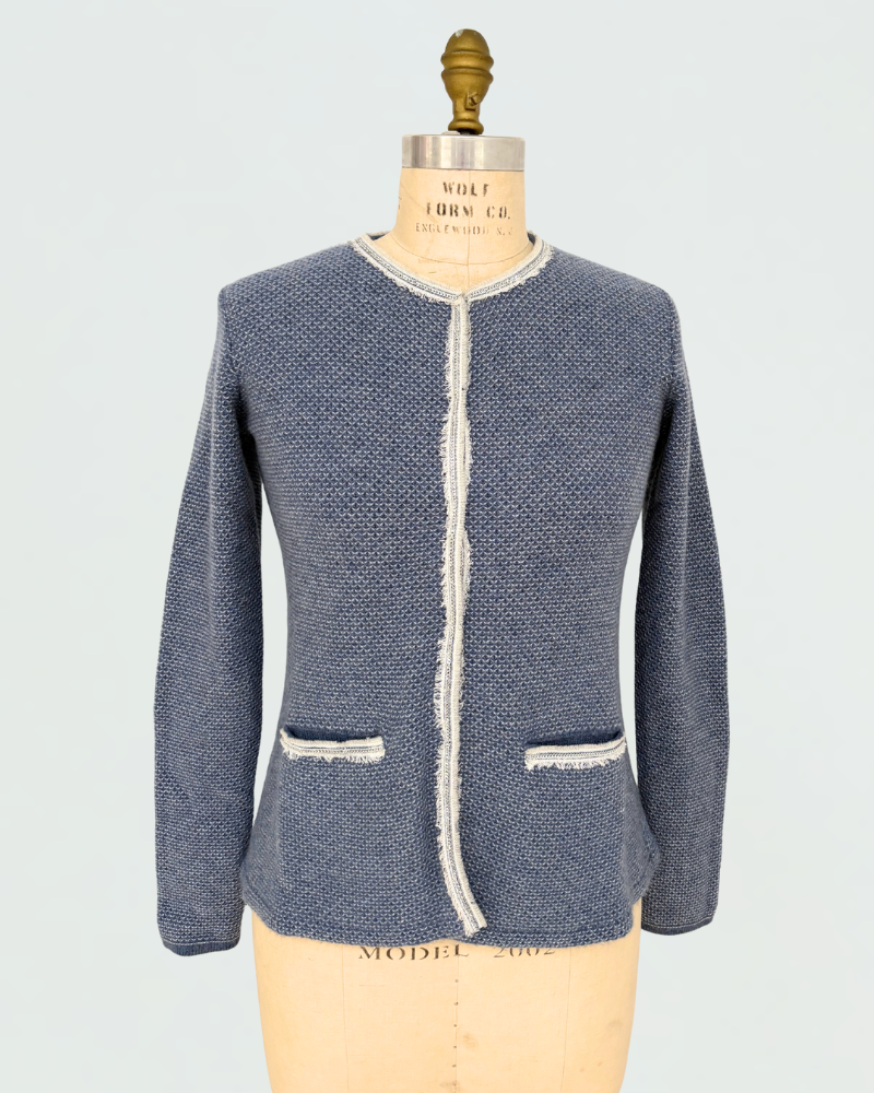 CASHMERE  2-TONES EMBELLISHED JACKET : DENIM