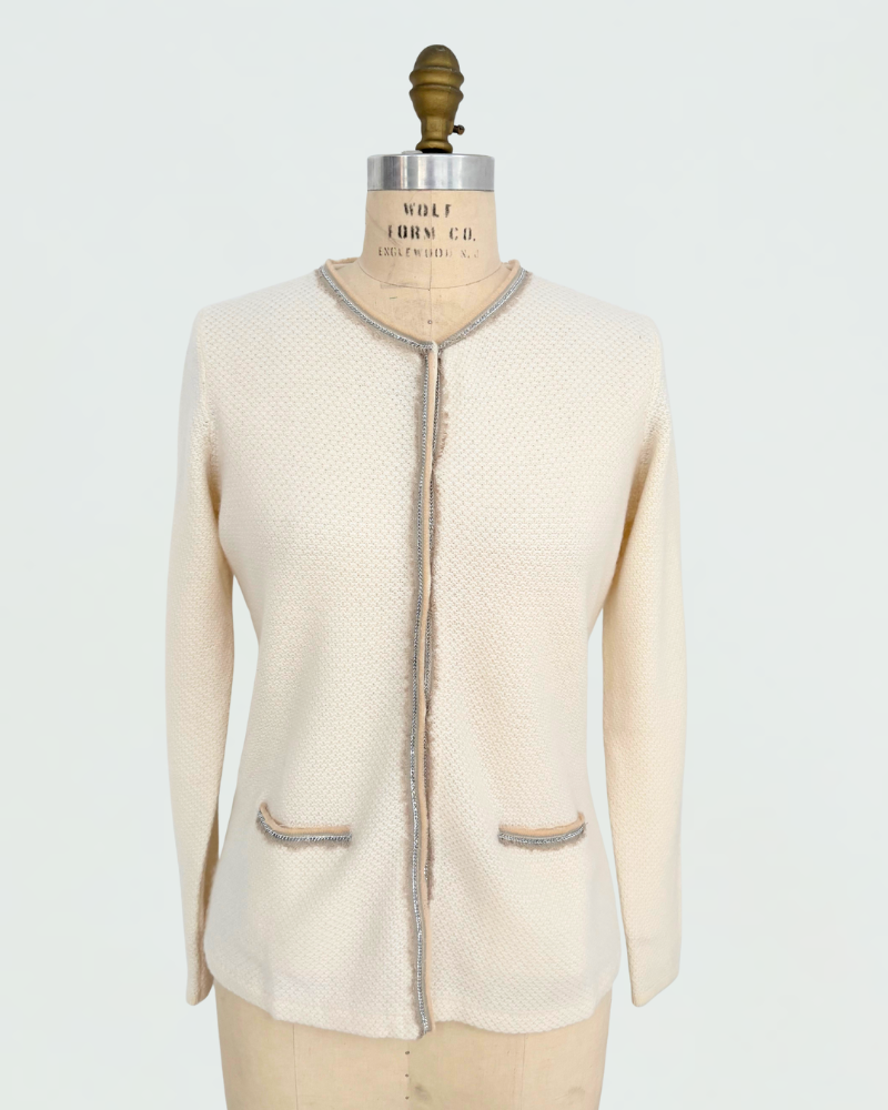 CASHMERE 2-TONES EMBELLISHED JACKET : IVORY