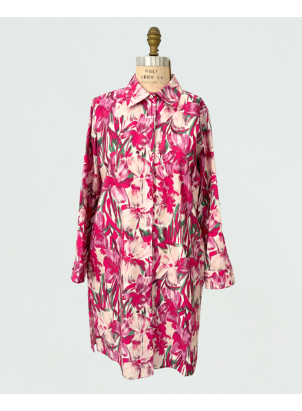 CLASSIC COTTON PRINTED SHIRT DRESS: FIORI : PINK
