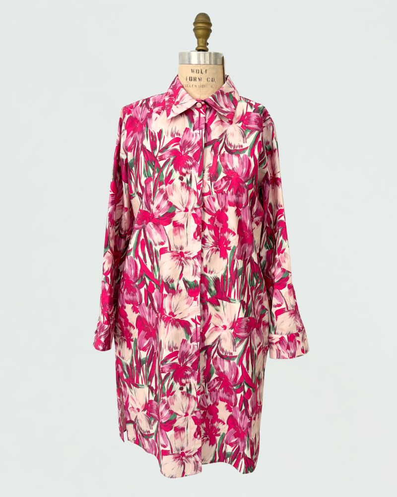 CLASSIC COTTON PRINTED SHIRT DRESS: FIORI: PINK