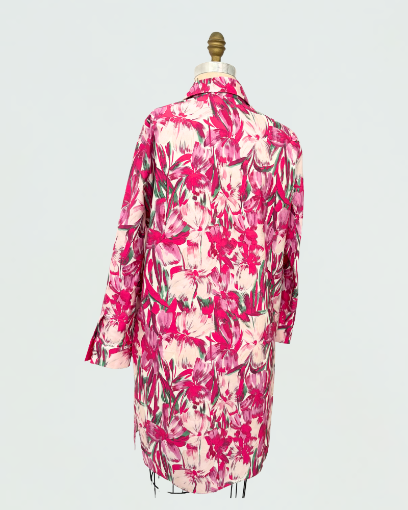 CLASSIC COTTON PRINTED SHIRT DRESS: FIORI: PINK