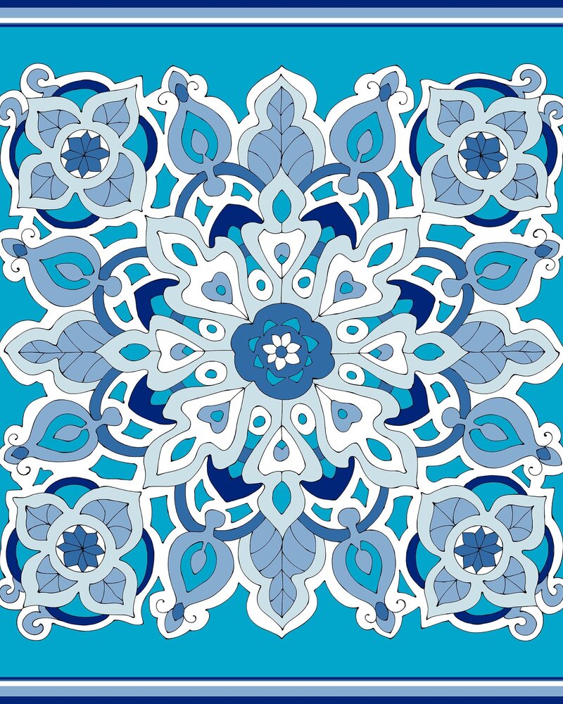 PRINTED CASHMERE PONCHO: SAVOIA: BLUE JEWEL