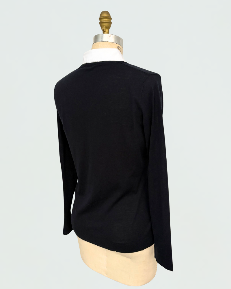 V-NECK SWEATER WITH POPELIN COLLAR: NAVY