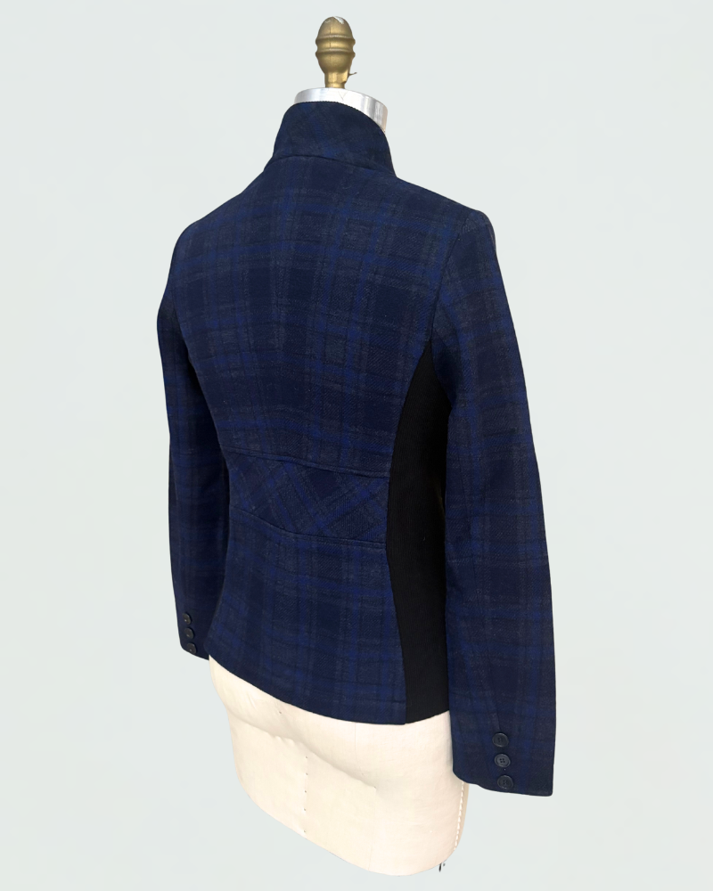 PLAID JACKET WITH KNIT DETAILS : NAVY-BLACK