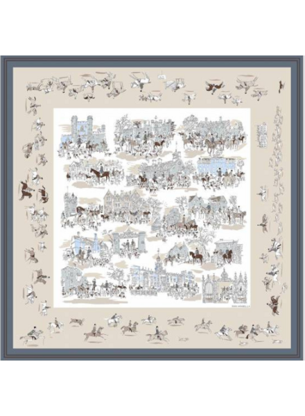 CASHMERE PRINTED PONCHO: PALIO DI SIENA: BEIGE-BLUE