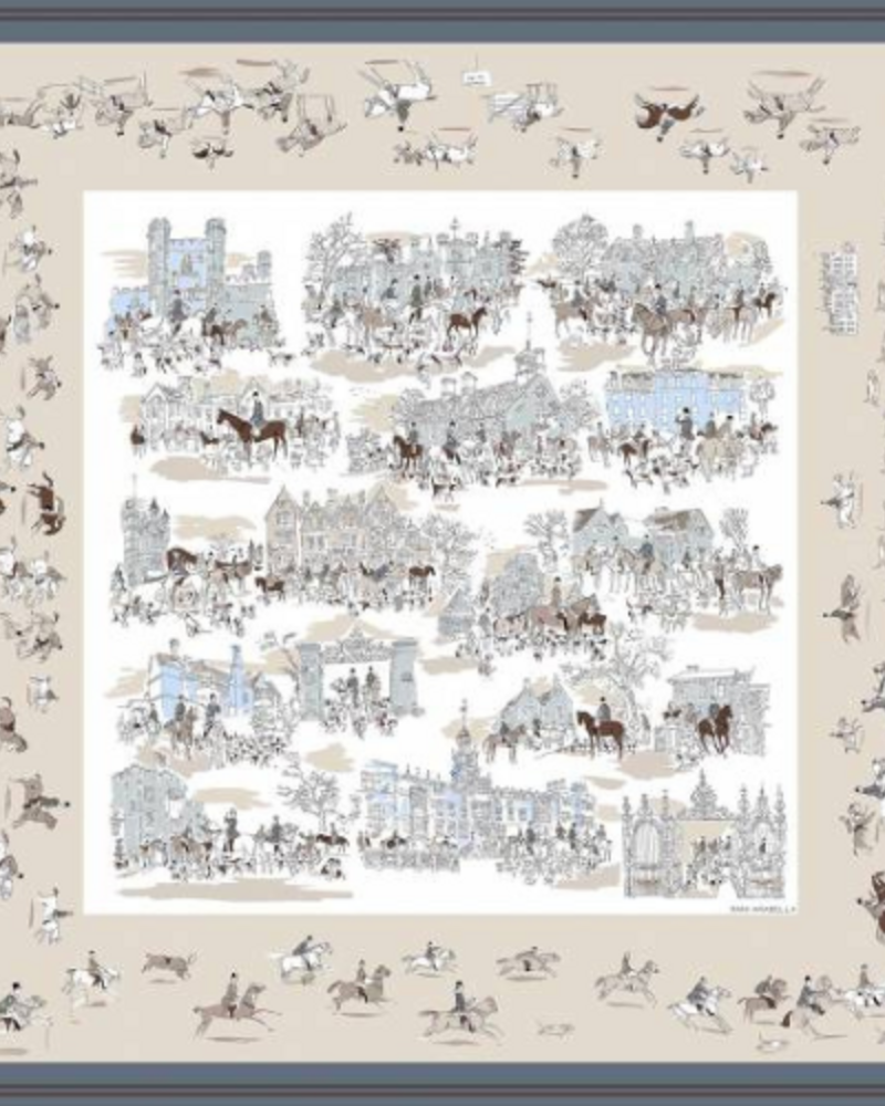 CASHMERE PRINTED PONCHO: PALIO DI SIENA: BEIGE-BLUE