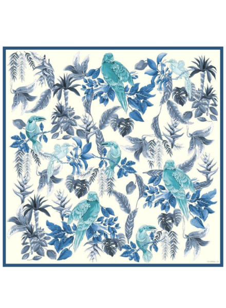 PRINTED CASHMERE SCARF: BIRDS: TEAL