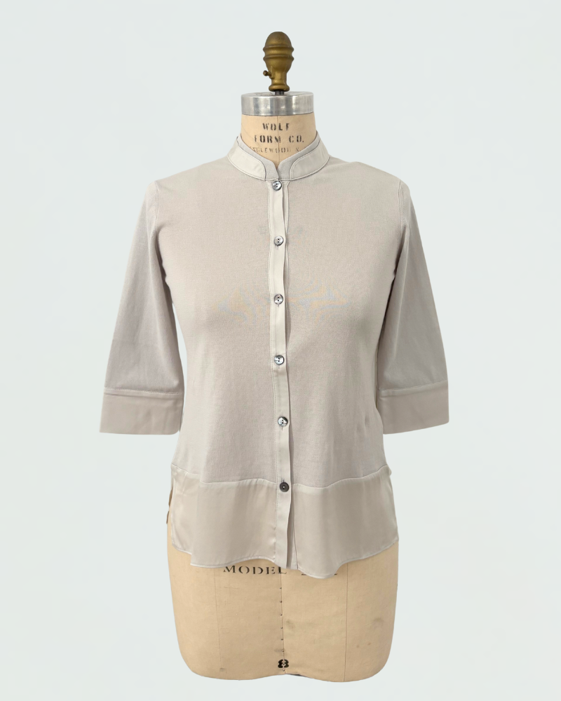 COTTON SHIRT JACKET WITH SILK: PEARL