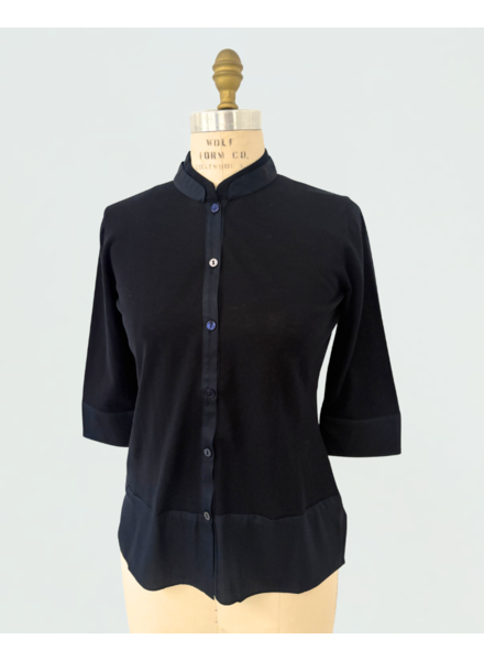 COTTON SHIRT JACKET WITH SILK: NAVY
