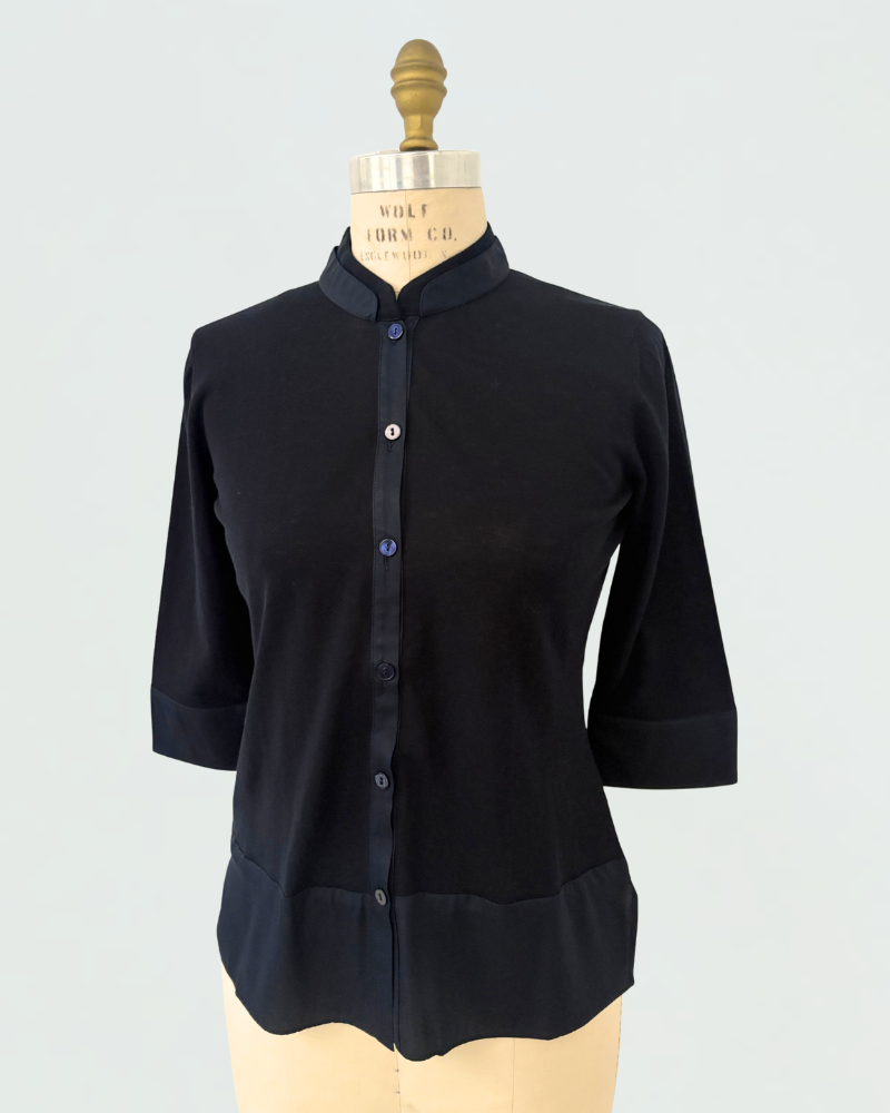 COTTON SHIRT JACKET WITH SILK: NAVY