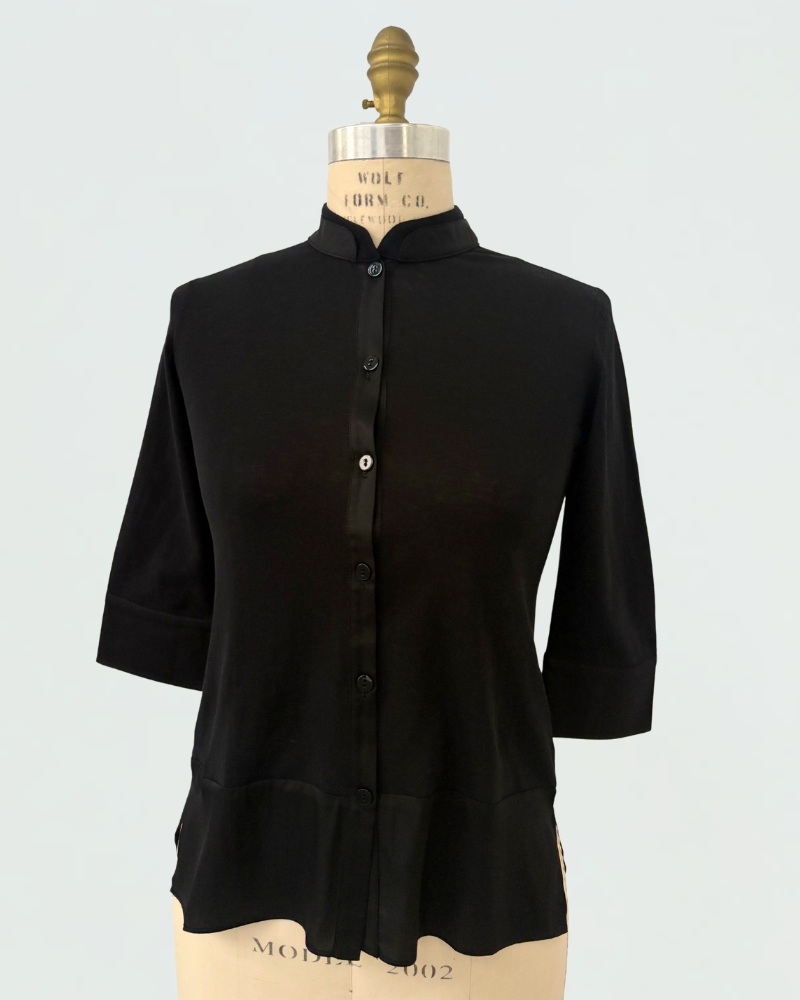 COTTON SHIRT JACKET WITH SILK: BLACK