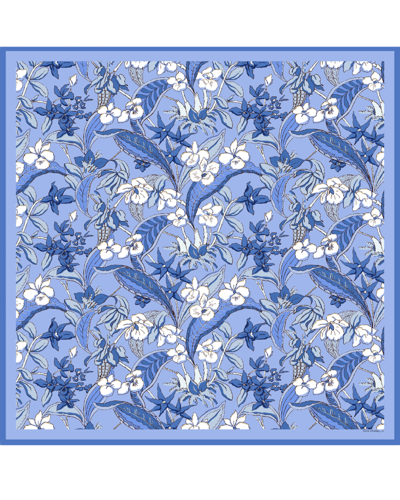 PRINTED CASHMERE SCARF: ZANZIBAR: BLUE