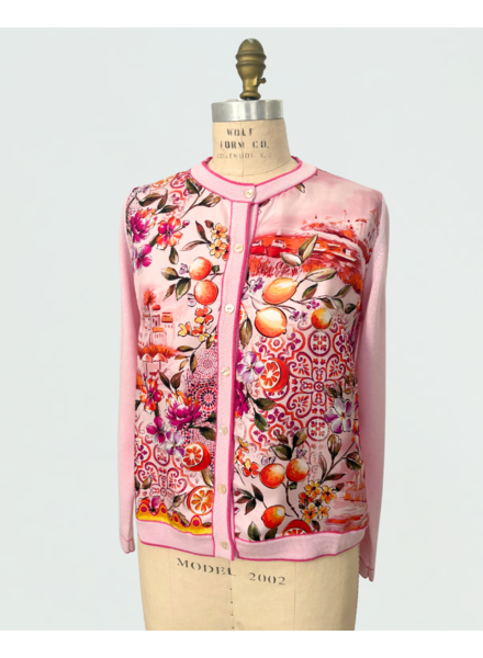 CASHMERE KNITTED CARDIGAN WITH CAPRI PRINT:PINK