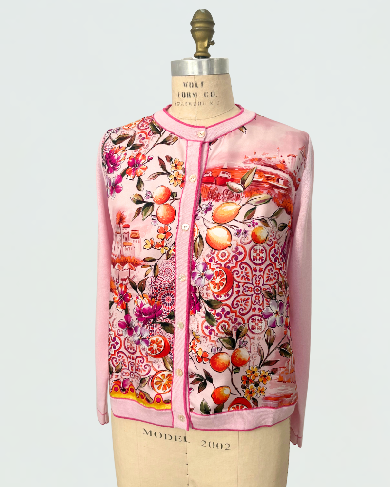 CASHMERE KNITTED CARDIGAN WITH CAPRI PRINT:PINK