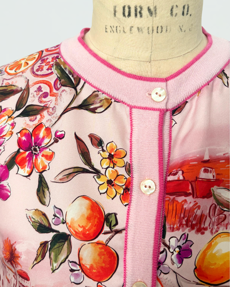 CASHMERE KNITTED CARDIGAN WITH CAPRI PRINT:PINK