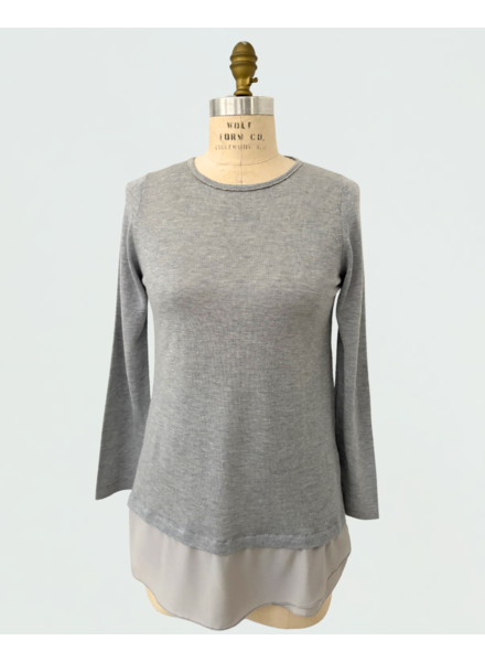 EMBELLISHED TUNIC WITH SILK LAYER: LIGHT GRAY