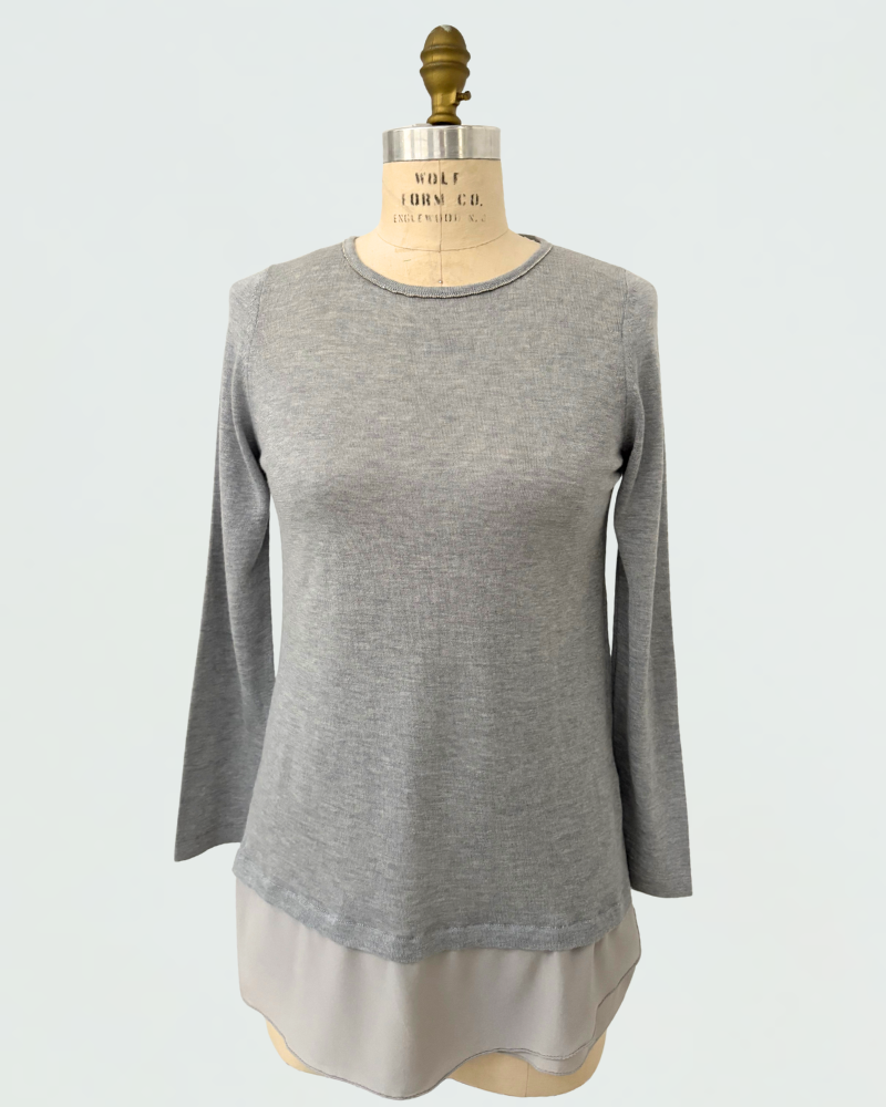 EMBELLISHED TUNIC WITH SILK LAYER: LIGHT GRAY