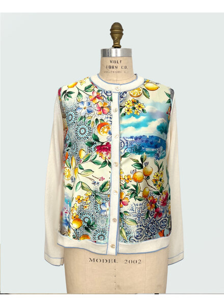CASHMERE KNITTED CARDIGAN WITH CAPRI PRINT: BLUE
