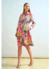 SILK SHIRT DRESS WITH BELT PRINT: CORAL: PINK