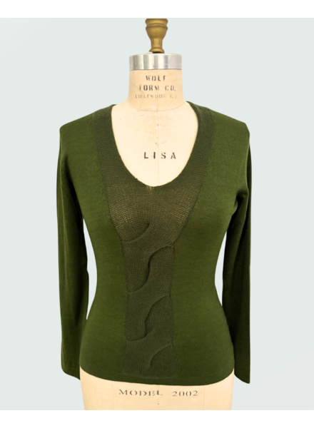 NECK WITH CABLE: SUPERFINE CASHMERE WITH KNIT CABLE: GREEN