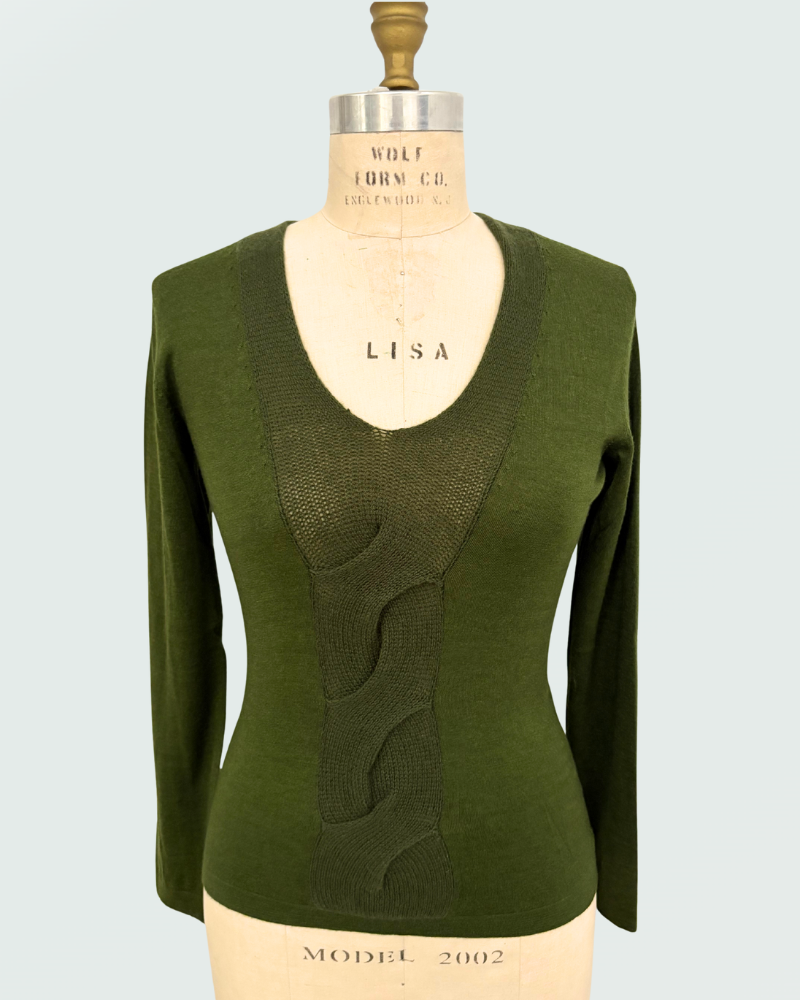 NECK WITH CABLE: SUPERFINE CASHMERE WITH KNIT CABLE: GREEN