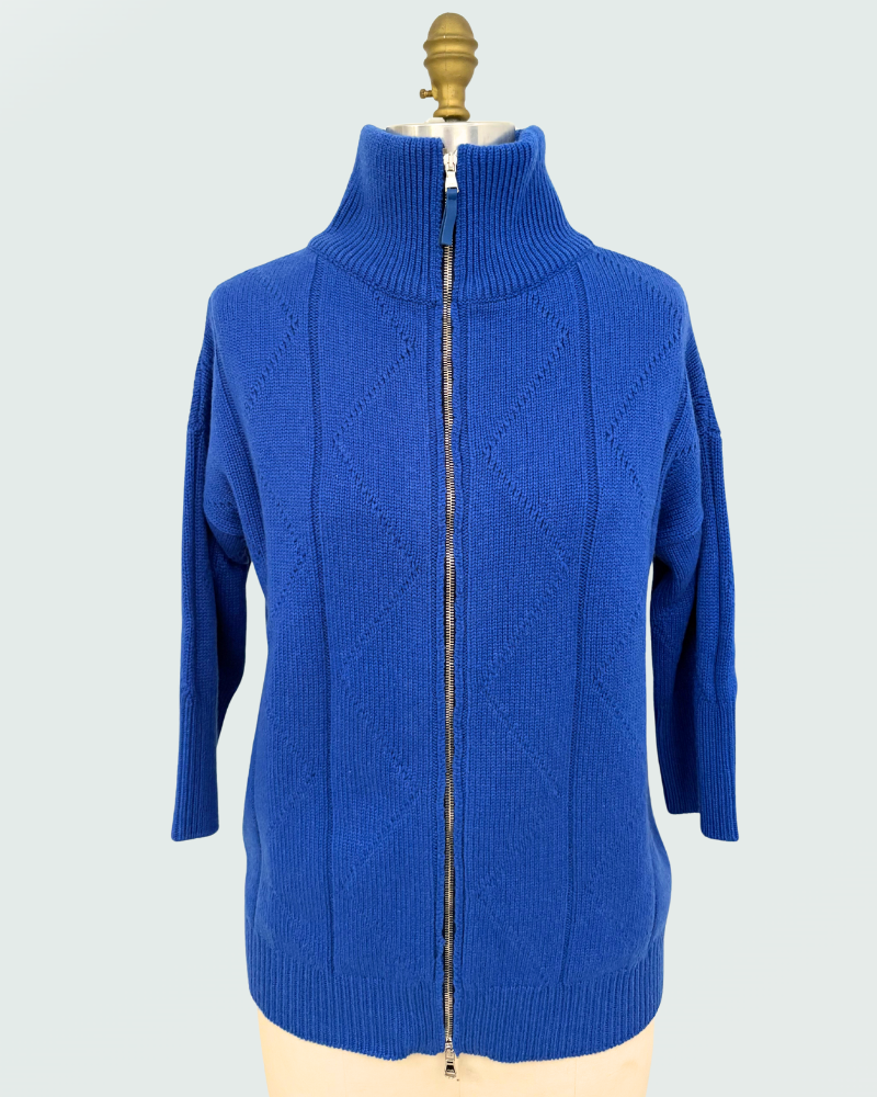 CASHMERE KNITTED ZIP JACKET: INK