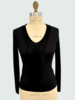 V NECK WITH CABLE: SUPERFINE CASHMERE WITH KNIT CABLE: BLACK