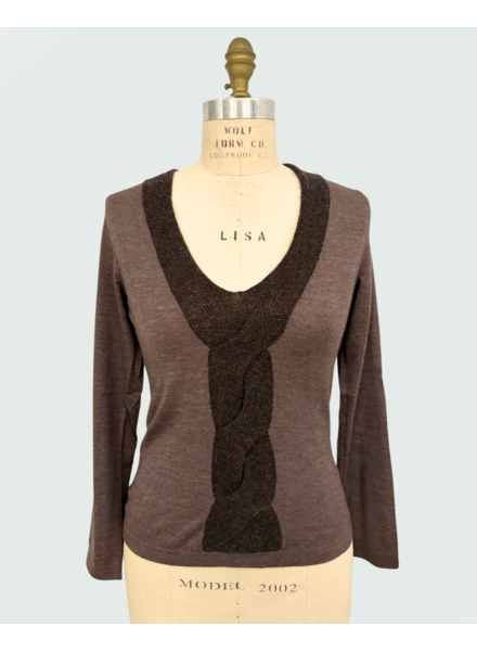 NECK WITH CABLE: SUPERFINE CASHMERE WITH KNIT CABLE: BROWN