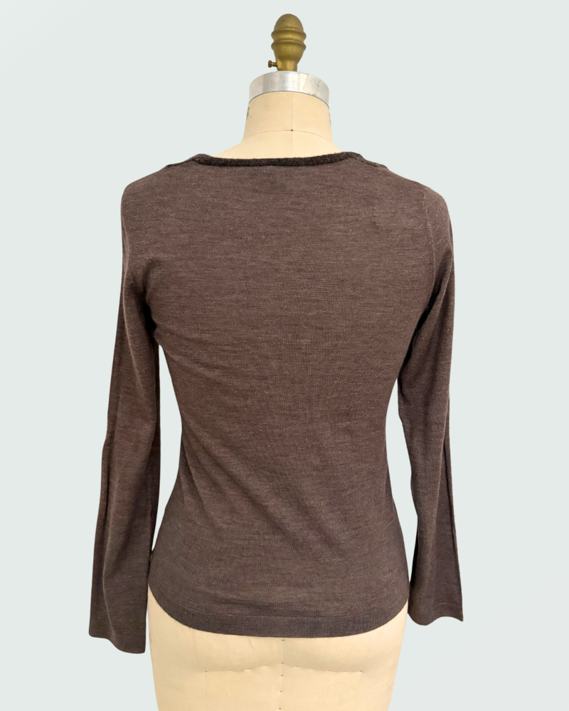 NECK WITH CABLE: SUPERFINE CASHMERE WITH KNIT CABLE: BROWN