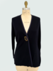 KNIT CARDIGAN WITH GROSGRAIN: NAVY