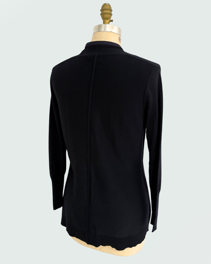 KNIT CARDIGAN WITH GROSGRAIN: NAVY