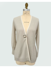 KNIT CARDIGAN WITH GROSGRAIN: SAND