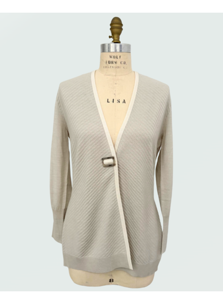 KNIT CARDIGAN WITH GROSGRAIN: SAND