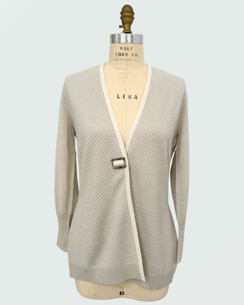 KNIT CARDIGAN WITH GROSGRAIN: SAND