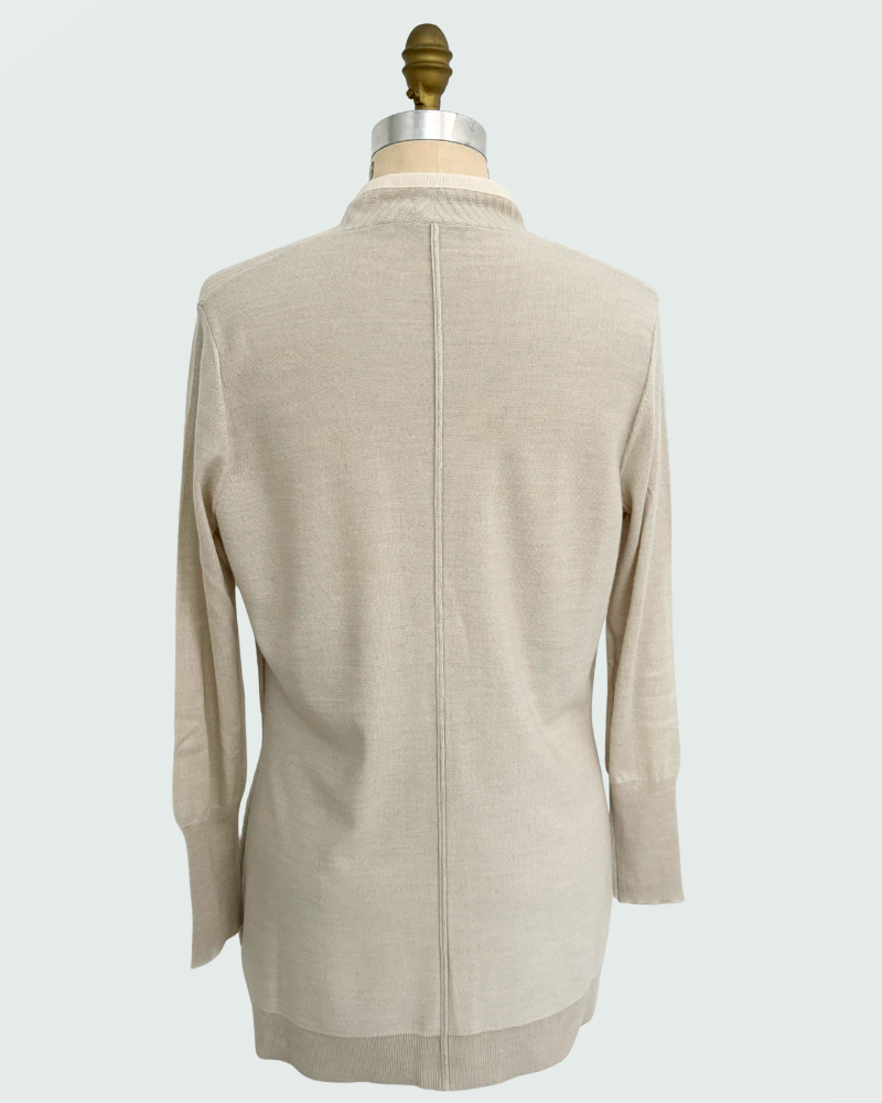 KNIT CARDIGAN WITH GROSGRAIN: SAND