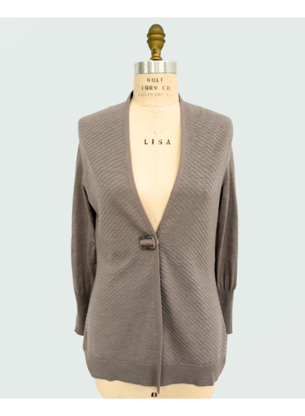 KNIT CARDIGAN WITH GROSGRAIN: TAUPE