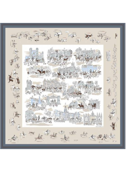 CASHMERE PRINTED SCARF: PALIO DI SIENA: BEIGE-BLUE