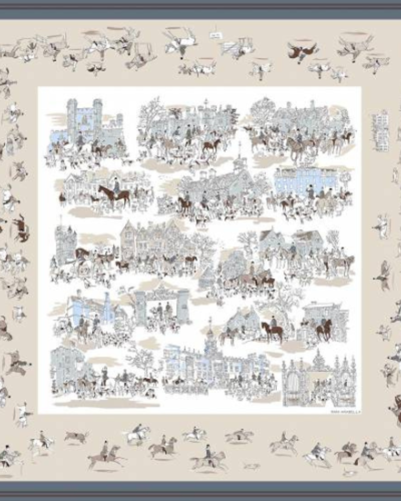 CASHMERE PRINTED SCARF: PALIO DI SIENA: BEIGE-BLUE