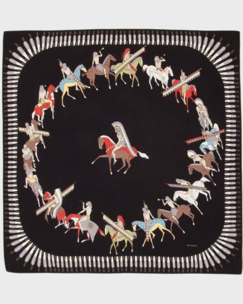 SILK PRINTED SCARF: NATIVE AMERICAN: BLACK