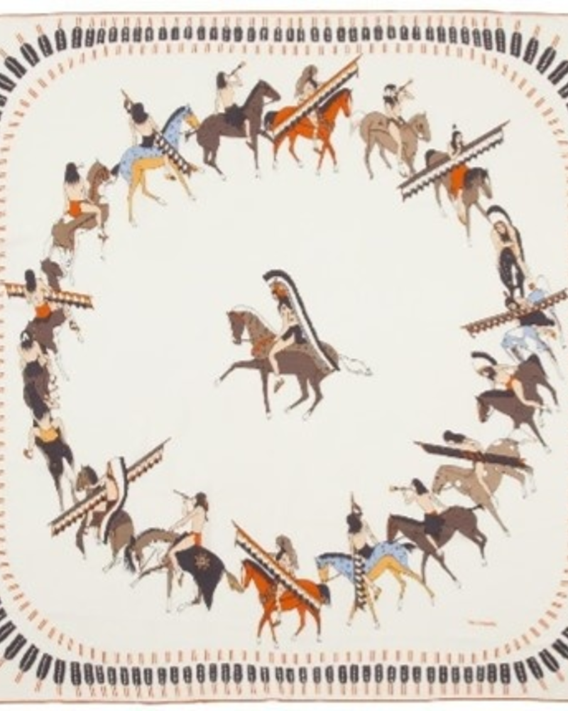 SILK PRINTED SCARF: NATIVE AMERICAN: IVORY