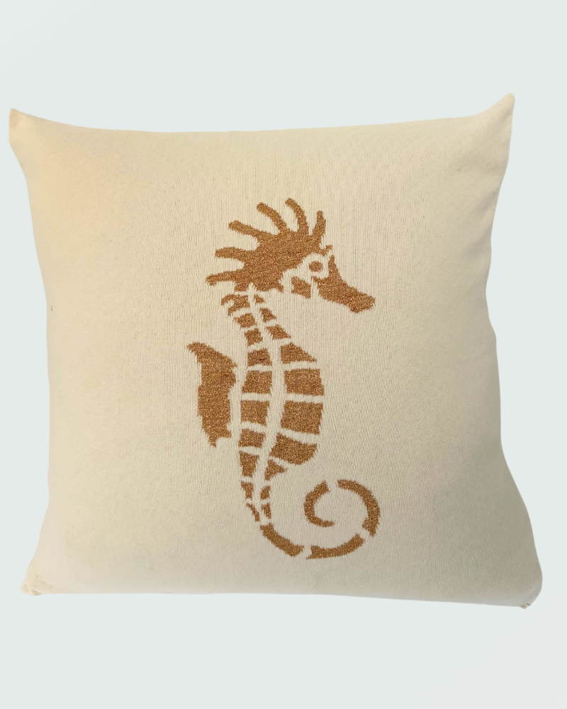 SEAHORSE CASHMERE-LUREX PILLOW: 21"x21": IVORY-GOLD