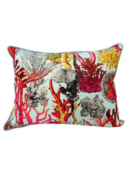 LINEN PILLOW CORAL: TURQUOISE 16"x20"