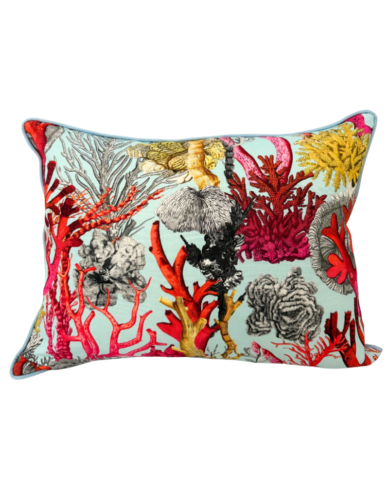 LINEN PILLOW CORAL: TURQUOISE 16"x20"