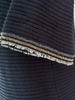 COTTON-SILK SS PULLOVER W/ BEADED FRINGE SLEEVE TRIM: NAVY