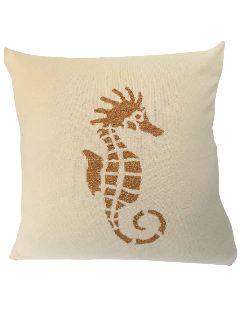 SEAHORSE CASHMERE-LUREX PILLOW: 21"x21": IVORY-GOLD