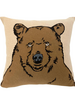 CASHMERE BLEND BEAR PILLOW: 21" X 21": BEIGE-TABACCO
