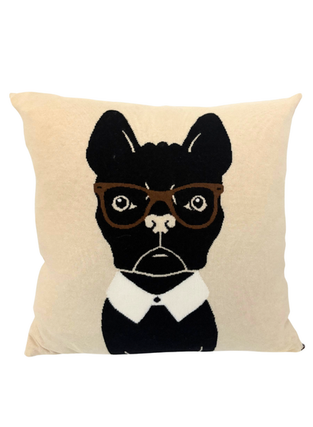 CASHMERE DOG PILLOW: 21" x 21": BEIGE-BLACK
