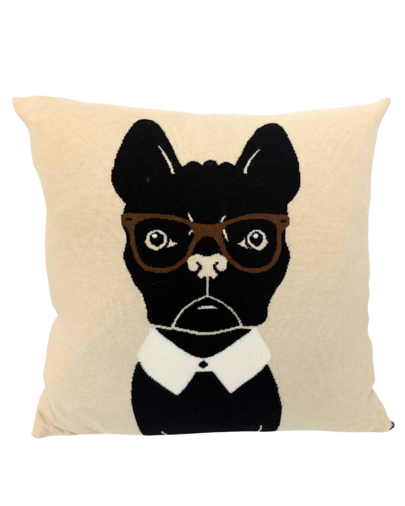 CASHMERE DOG PILLOW: 21" x 21": BEIGE-BLACK