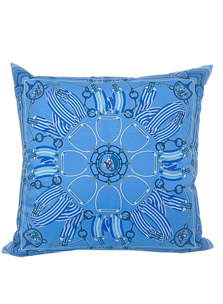 SILK PRINTED PILLOW ON BOTH SIDE: 16" X 16": STIRRUPS: OCEAN BLUE