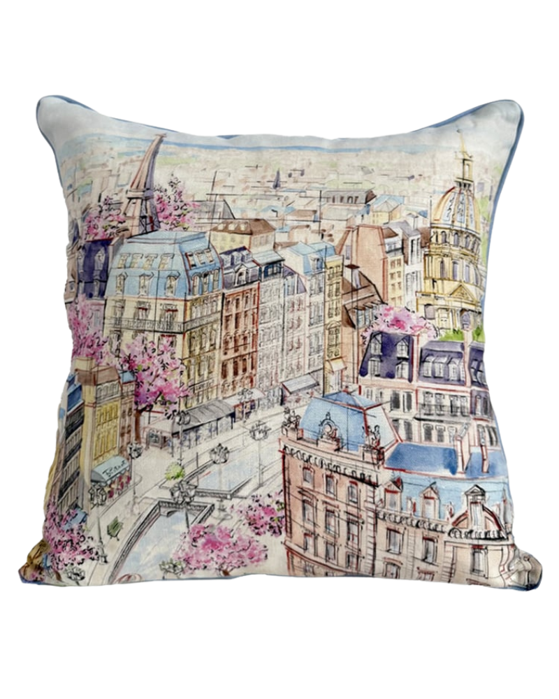 LINEN PILLOW PARIS : LIGHT BLUE: 21"x21"